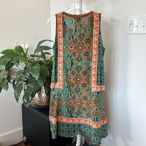 Tolani Boho Reva Silk Mini Dress Sz S peasant Elephant Festival V neck - Picture 5 of 8